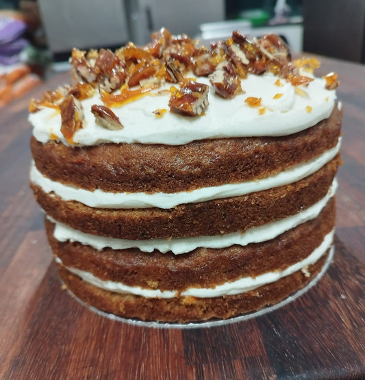 Layered Carrot Cake with Cream Cheese, mascapone and Walnut Caramel