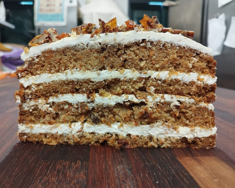 Layered Carrot Cake with Cream Cheese, mascapone and Walnut Caramel